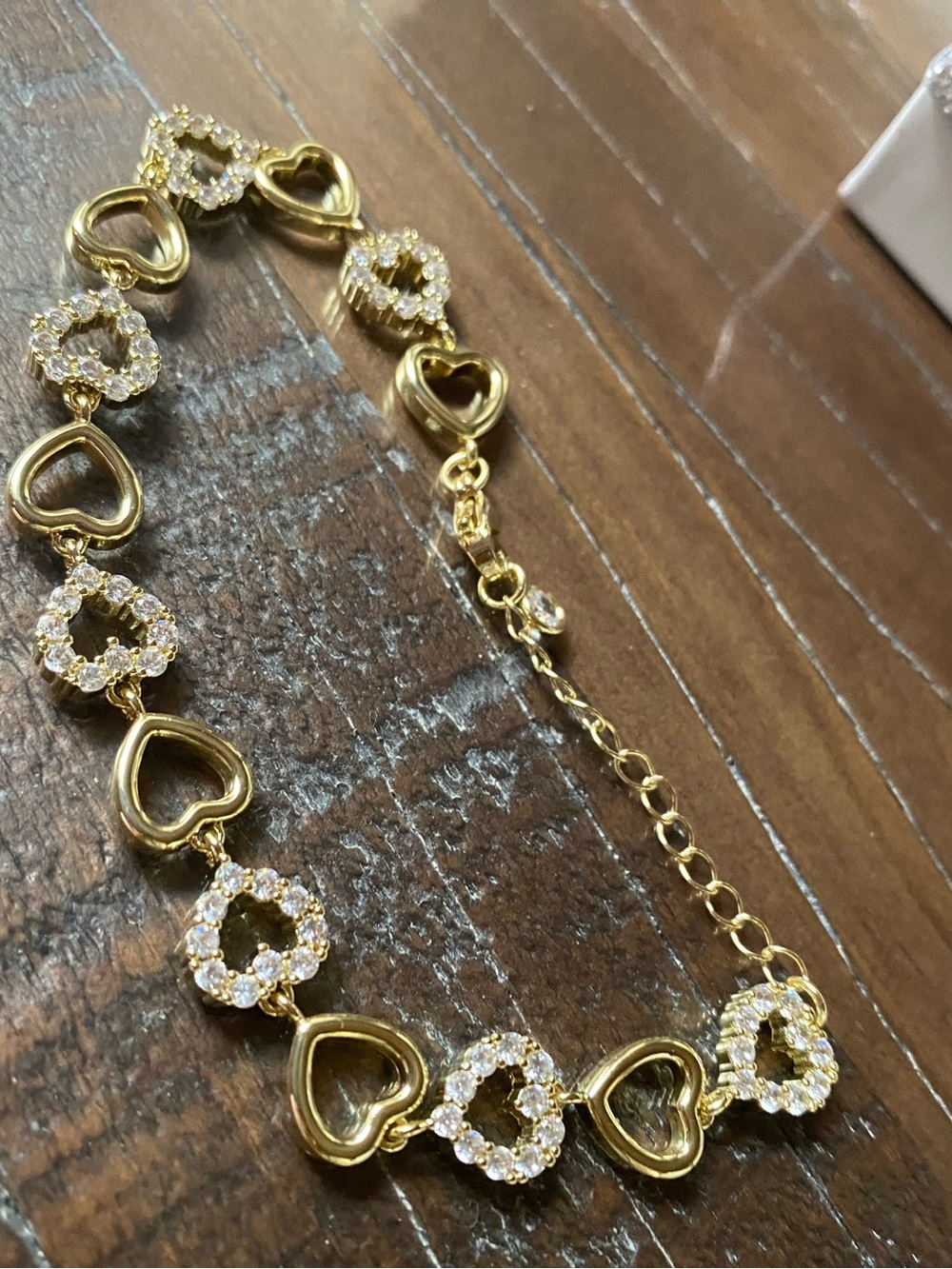 Gold Plated Heart Link Bracelet with Crystal Accents - Picture 2 of 5